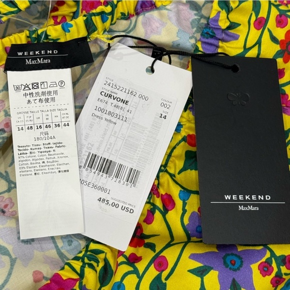 Max Mara Weekend Curvone Cotton Yellow Floral V-Neck Belted Flare Dress NWT $485 - Picture 11 of 16
